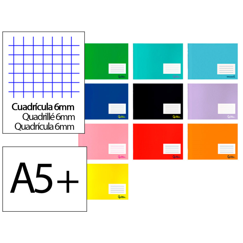 Libreta liderpapel smart a5 plus apaisado 32 hojas 75gr cuadro 6 mm con margen colores surtidos