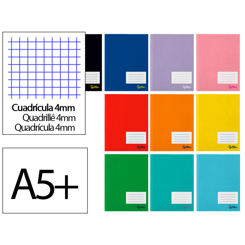 Libreta liderpapel smart a5 plus 48 hojas 75gr cuadro 4mm con margen colores surtidos