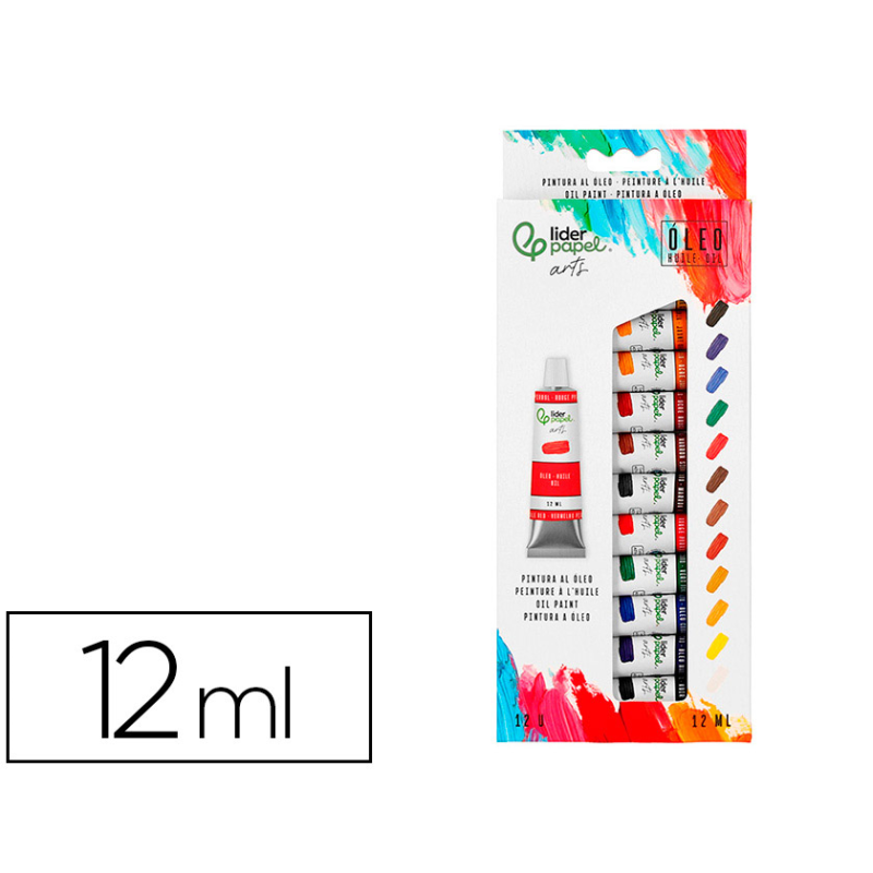 Pintura al oleo liderpapel caja de 12 tubos de aluminio de 12 ml colores surtidos
