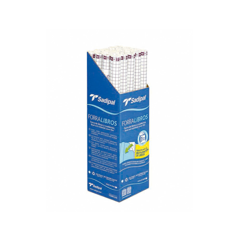 Rollo plastico adhesivo sadipal 0.33x1.50 mt 50 mc forralibros removible 1 año