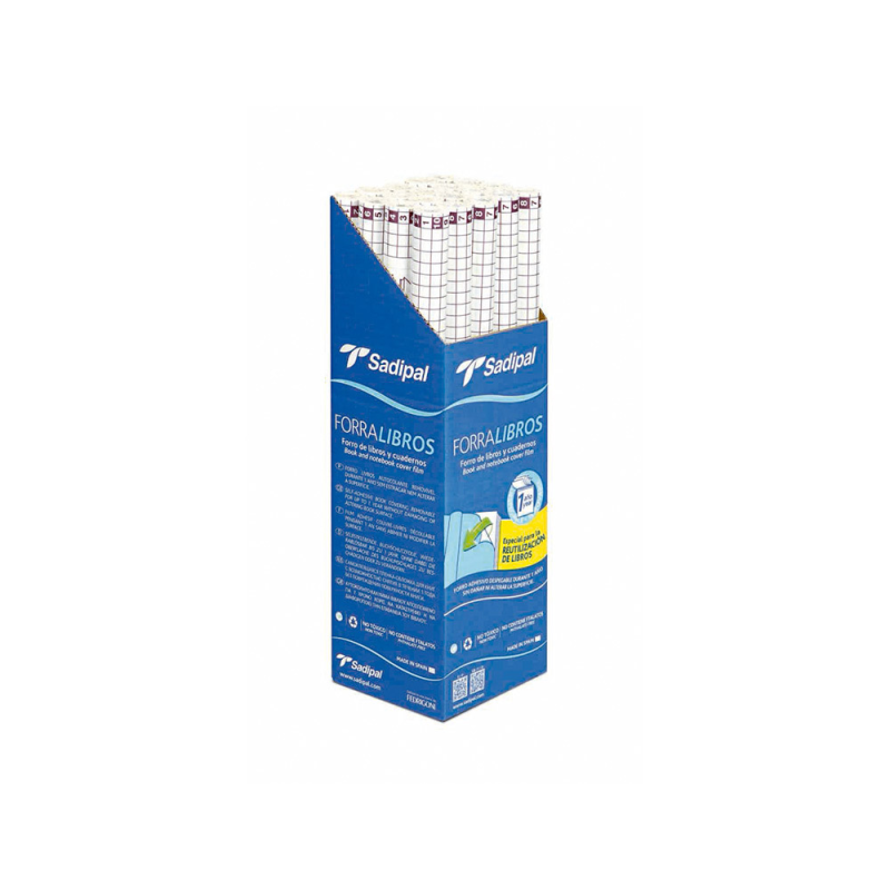 Rollo plastico adhesivo sadipal 0.50x1.50 mt 50 mc forralibros removible 1 año