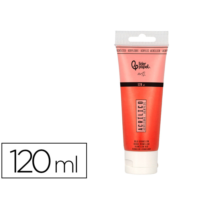 Pintura acrilica liderpapel tubo de plastico de 120 ml color rojo bermellon