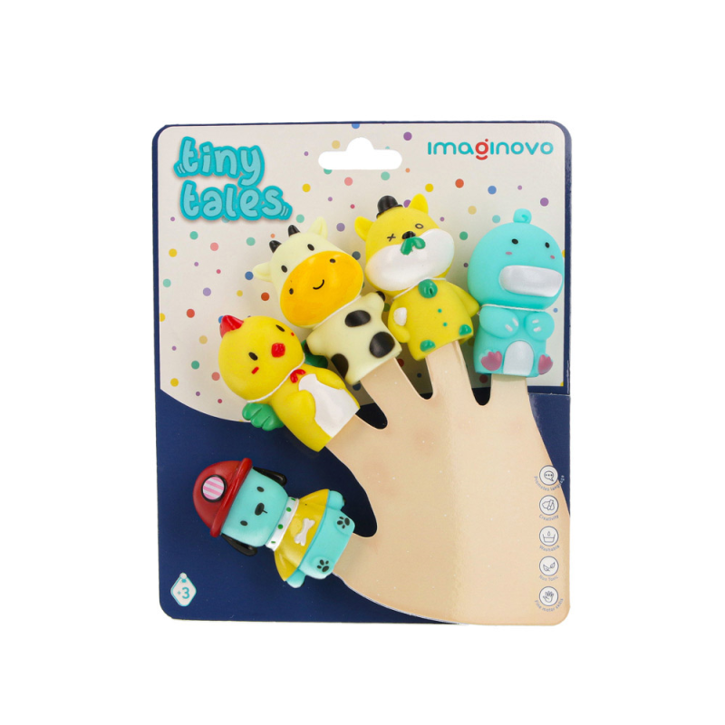 Marionetas de dedos imaginovo tiny tales pvc animales fantasia blister de 5 unidades surtidas