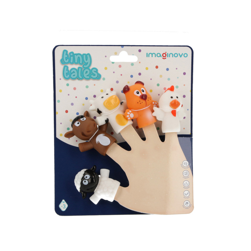 Marionetas de dedos imaginovo tiny tales pvc granja blister de 5 unidades surtidas