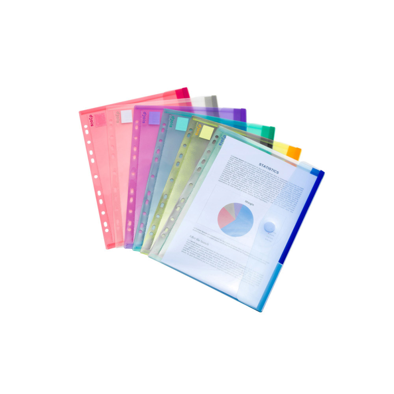 Funda multitaladro djois polipropileno con velcro din a4 pack de 12 unidades colores surtidos