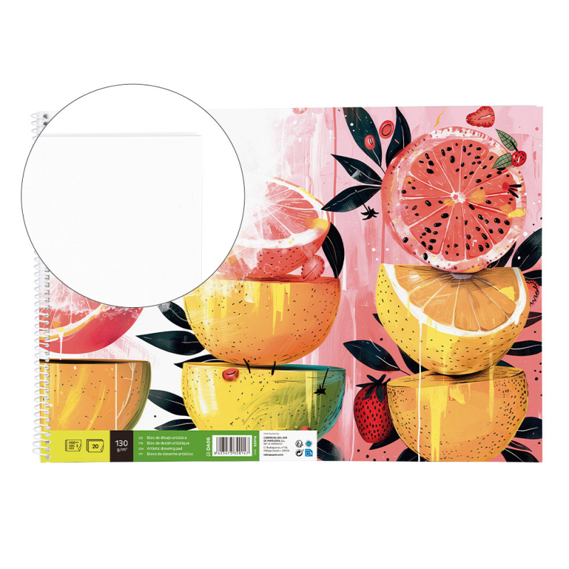 Bloc dibujo liderpapel artistico espiral 460x325mm 20 hojas 130gr/m2 sin recuadro perforado