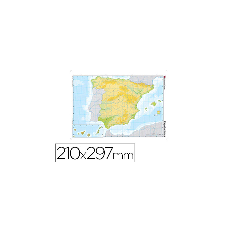 Mapa mudo color din a4 españa fisico