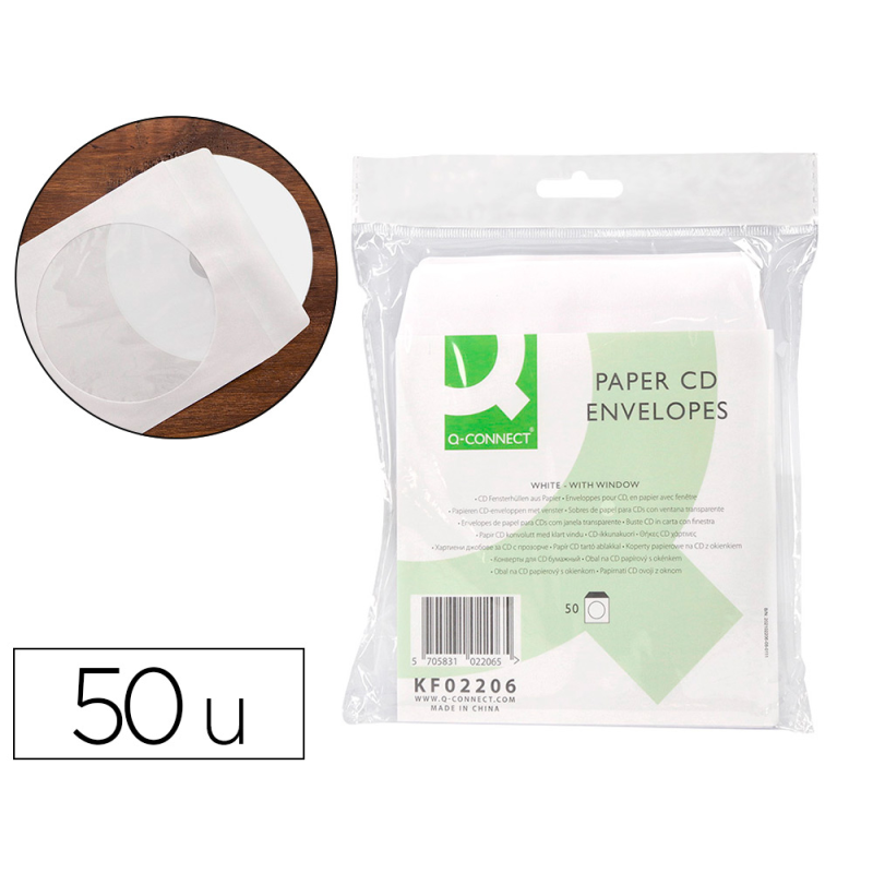 Sobre para cd q-connect con ventana transparente y solapa pack de 50 unidades