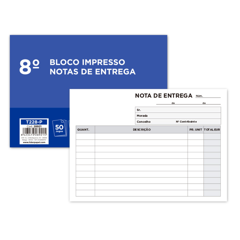 Talonario liderpapel entregas octavo apaisado 228 duplicado -texto en portugues