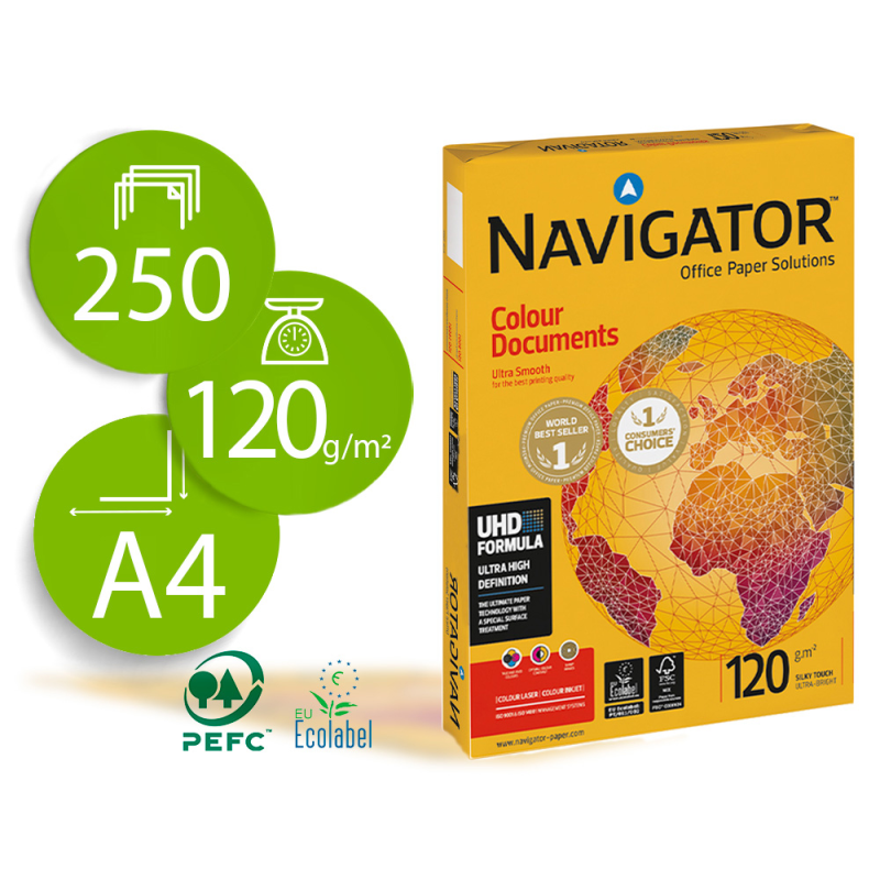 Papel fotocopiadora navigator din a4 120 gramos paquete de 250 hojas