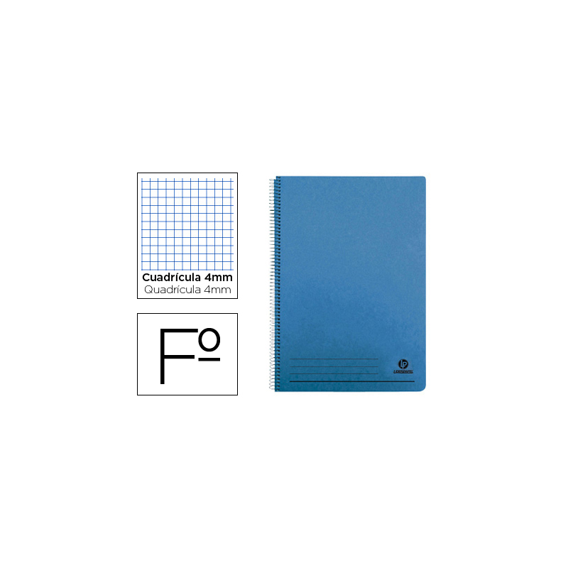 Cuaderno espiral liderpapel folio 100h cuadro 4mm tapa azul con margen 70gr
