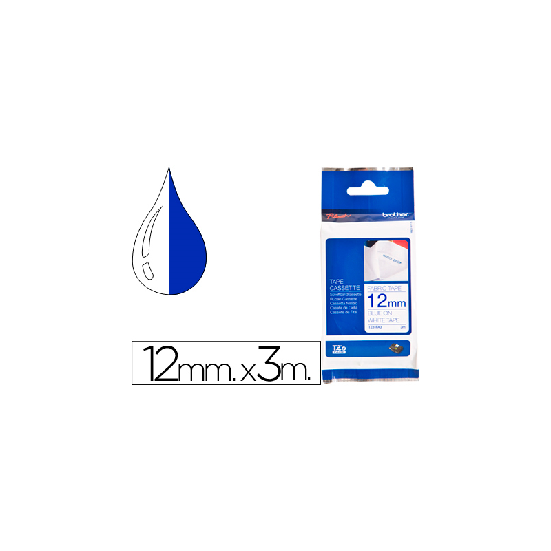 Cinta brother tzefa3 textil texto azul sobre fondo blanco 12 mm longitud 3 mt