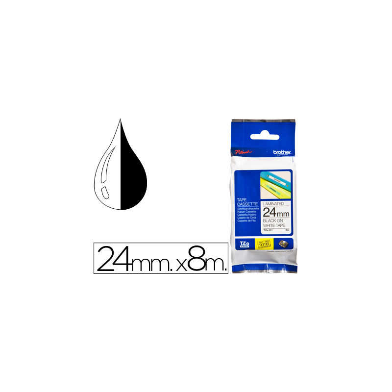 Cinta brother tze-251 blanco-negro 24mm longitud 8 mt