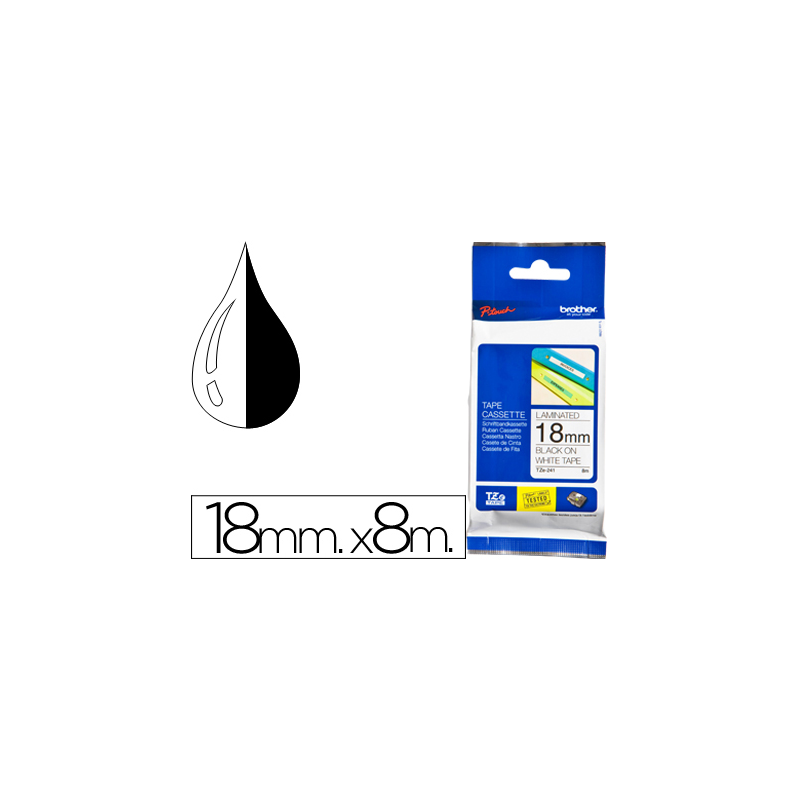 Cinta brother tze241 blanco-negro 18mm longitud 8 mt