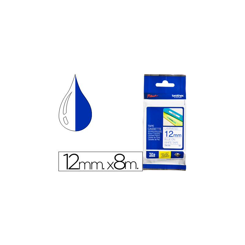 Cinta brother tze233 blanco-azul 12mm longitud 8 mt
