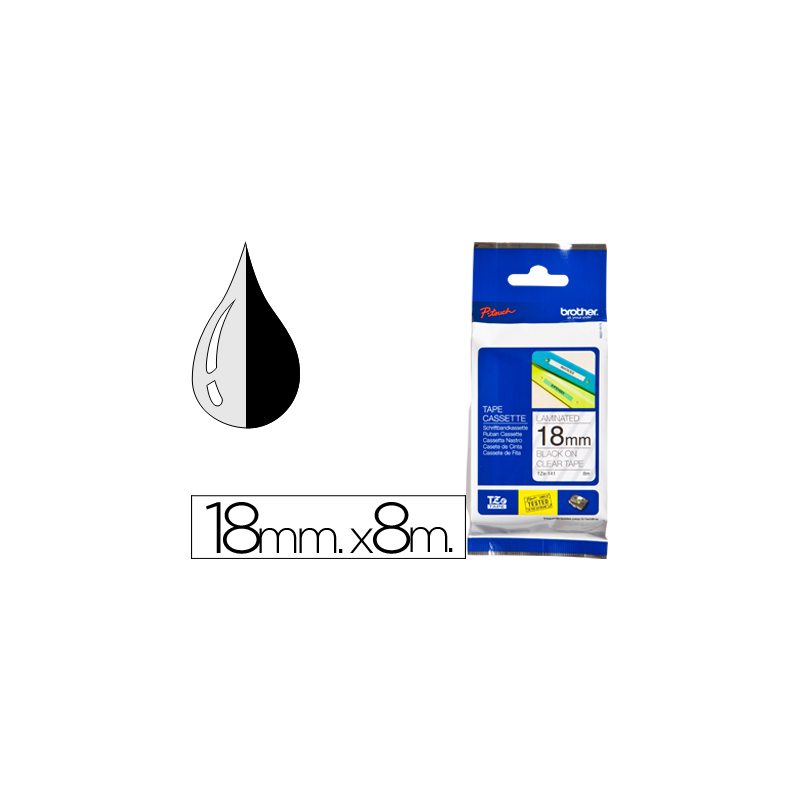 Cinta brother tze-141 transparente-negro 18mm longitud 8 mt