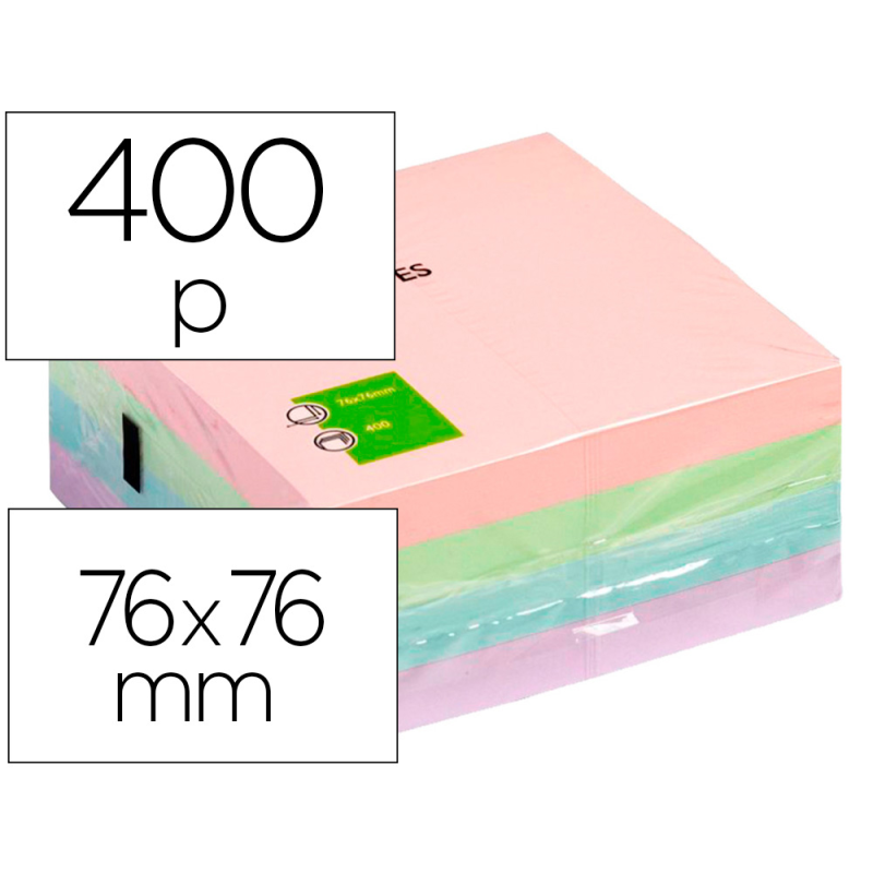 Bloc de notas adhesivas quita y pon q-connect 76x76 mm pastel con 400 hojas