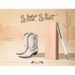 Boligrafo belius wild west aluminio color crema dorado tinta color azul caja de diseño