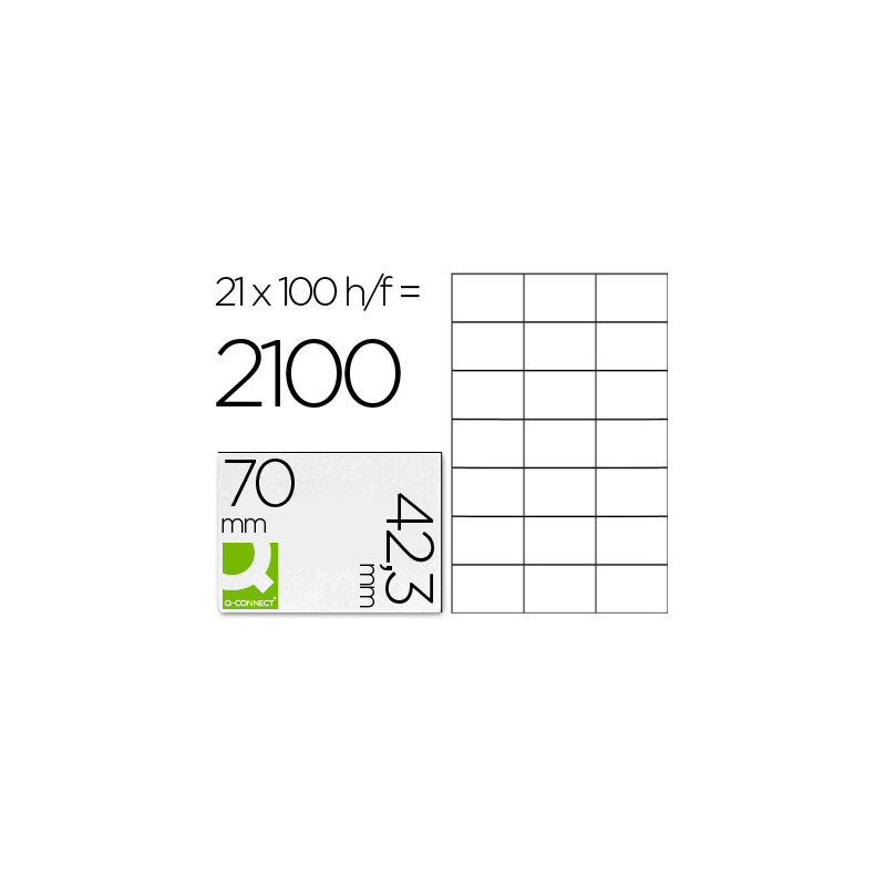 Etiqueta adhesiva q-connect kf10649 -tamaño 70x42,3 mm fotocopiadora laser ink-jet caja con 100 hojas din a4