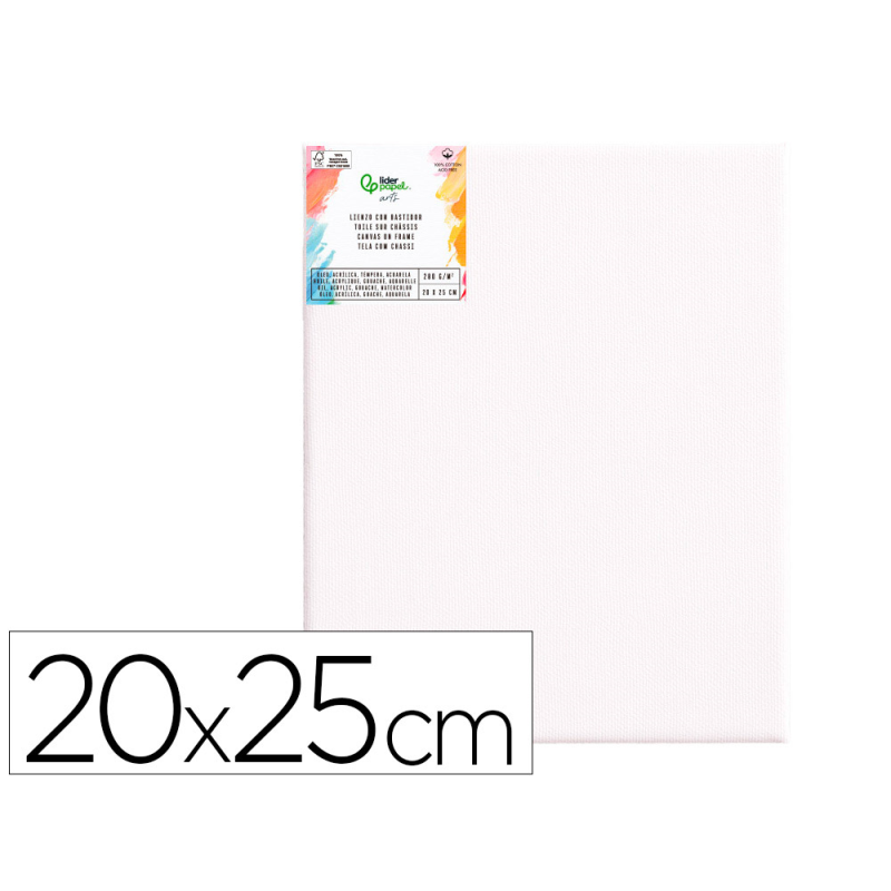 Bastidor liderpapel 3p lienzo grapado parte trasera algodon 100% bordes madera 20x25 cm gramaje 280g/m2 certificado