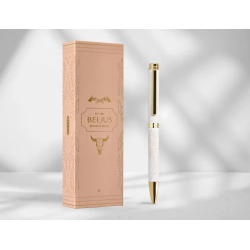Boligrafo belius wild west aluminio color crema dorado tinta color azul caja de diseño