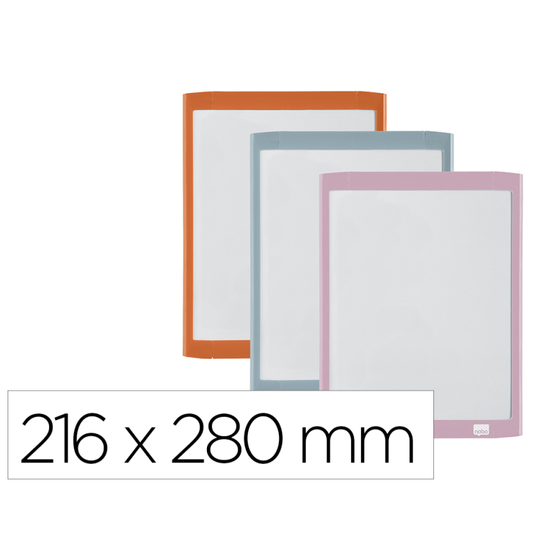 Pizarra blanca nobo magnetica con borrador iman y rotulador marco colores pastel surtidos 216x280 mm