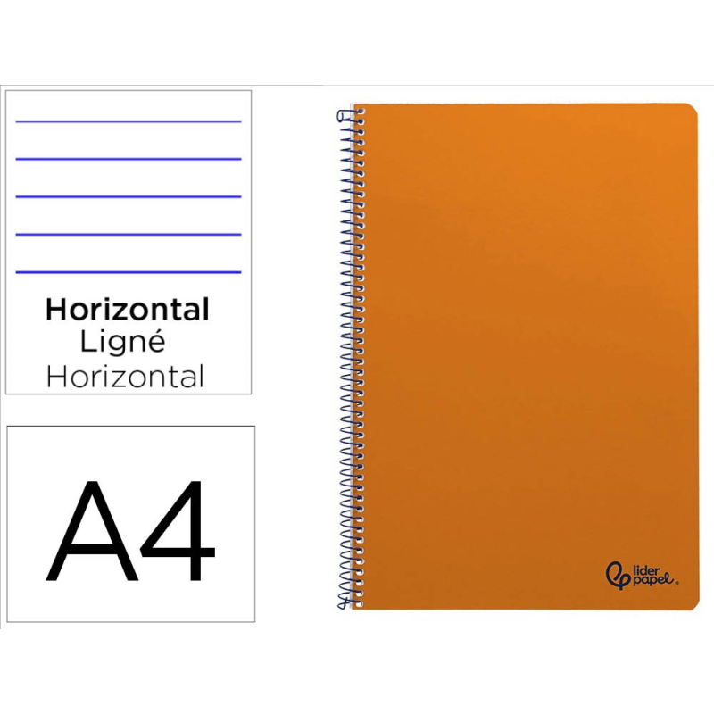 Cuaderno espiral liderpapel a4 smart tapa blanda 80h 75gr rayado horizontal con margen color naranja