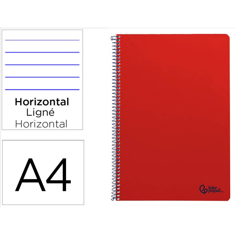 Cuaderno espiral liderpapel a4 smart tapa blanda 80h 75gr rayado horizontal con margen color rojo