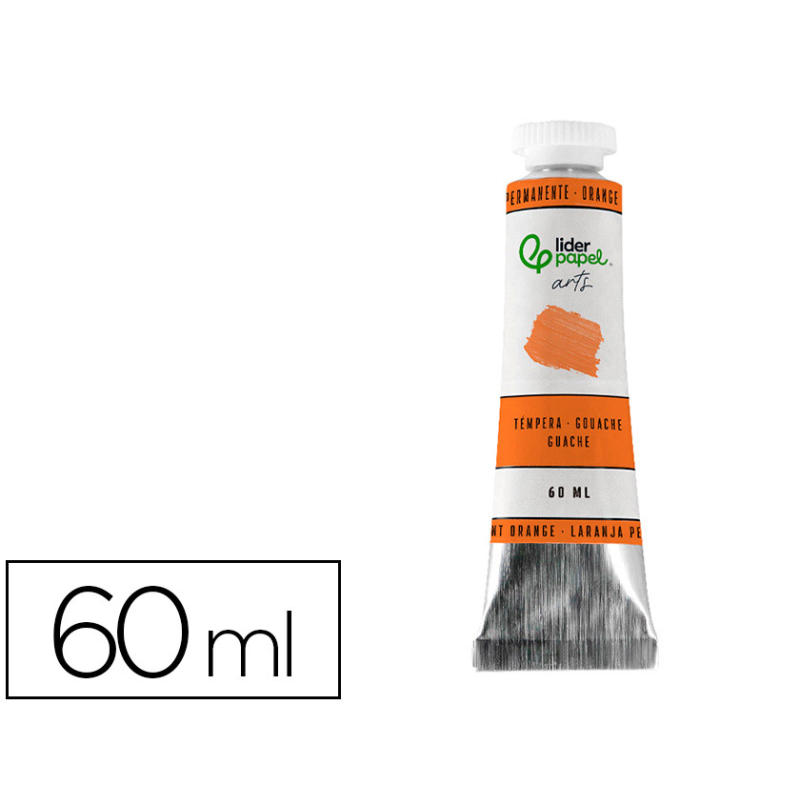 Pintura gouache/tempera liderpapel tubo de aluminio de 60 ml color naranja permanente