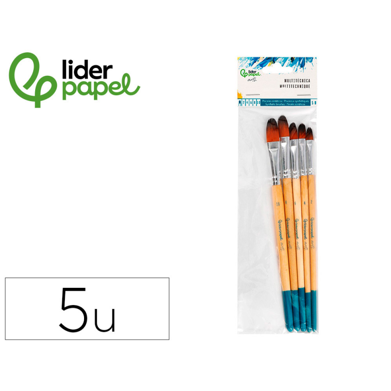 Pinceles sinteticos liderpapel punta lengua gato bolsa de 5 unidades tamaños surtidos certificado fsc