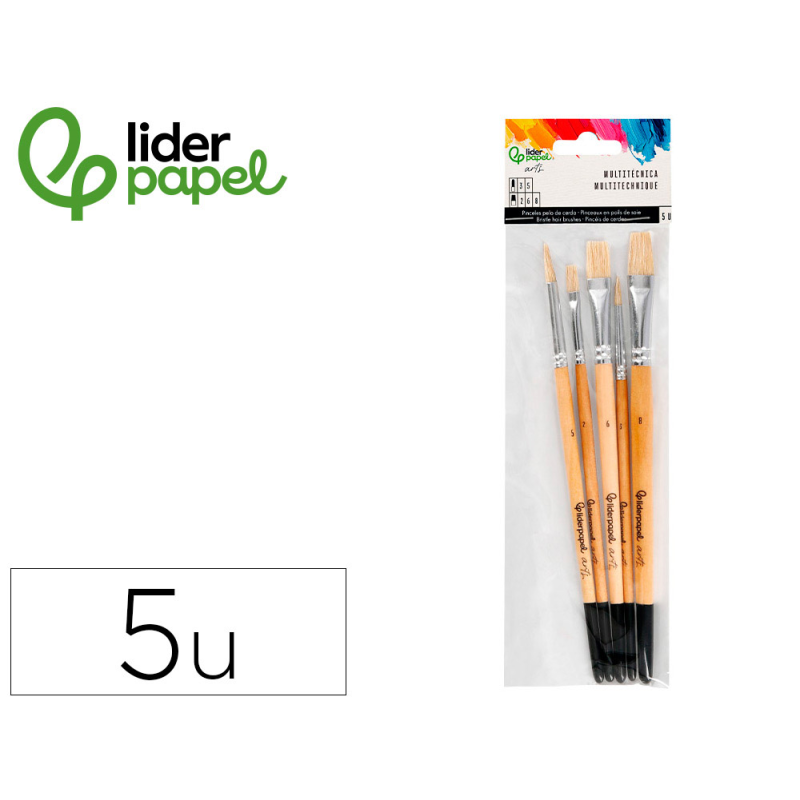 Pinceles de pelo de cerda liderpapel puntas surtidas bolsa de 5 unidades certificado fsc