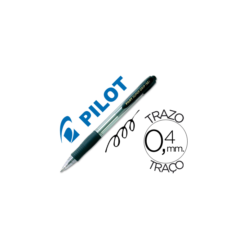Boligrafo pilot super grip negro retractil sujecion de caucho tinta base de aceite