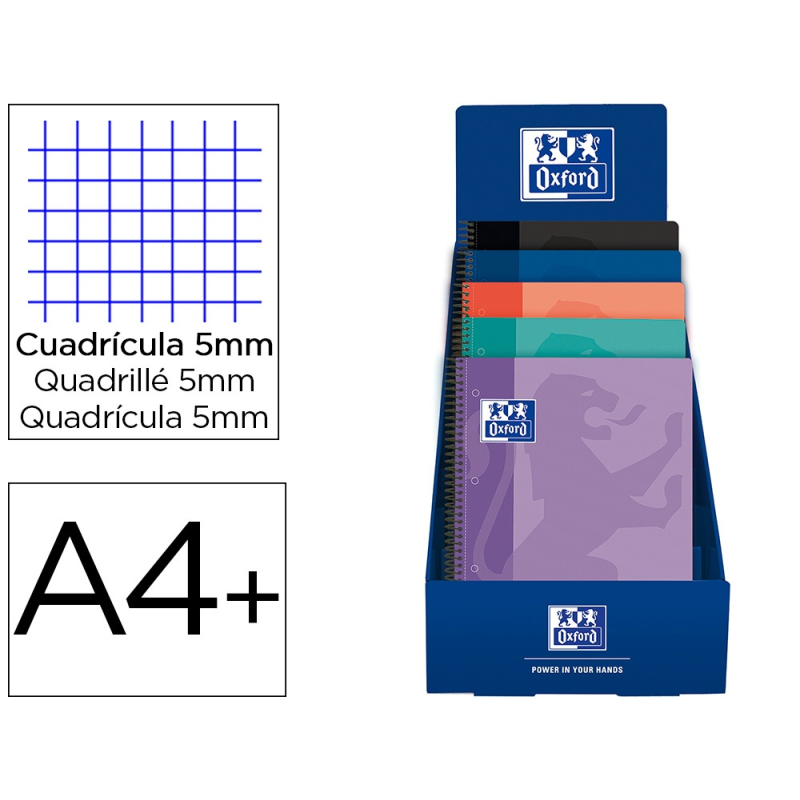 Cuaderno espiral oxford europeanbook 1 school tapa plastico din a4+ 80h cuadro 5 mm exp. sobremesa 25 unidades