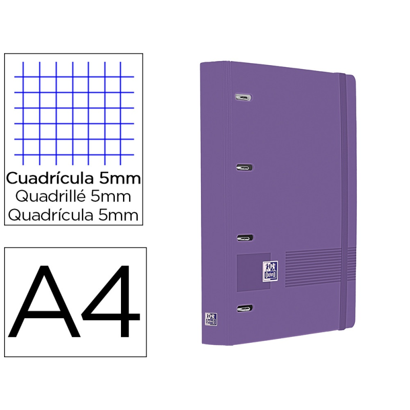 Carpeta 4 anillas oxford europeanbinder live&go tapa polifoam din a4 + recambio 120 hojas cuadro 5 mm lila