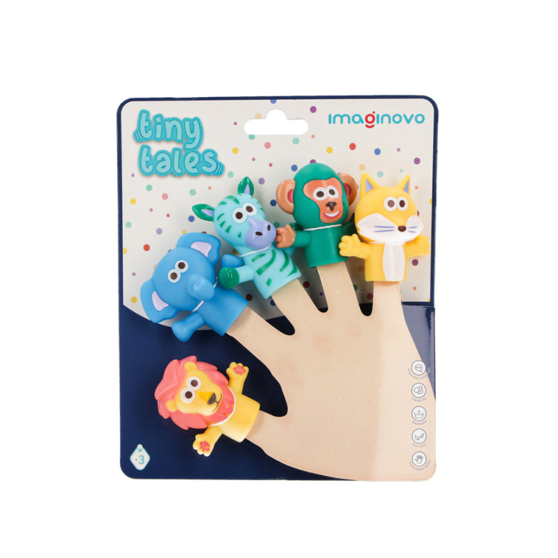 Marionetas de dedos imaginovo tiny tales pvc selva blister de 5 unidades surtidas