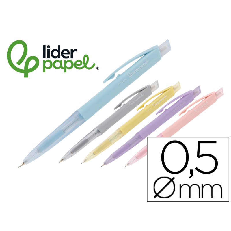 Portaminas liderpapel coleccion 1 con clip y goma 0.5 mm 5 colores surtidos