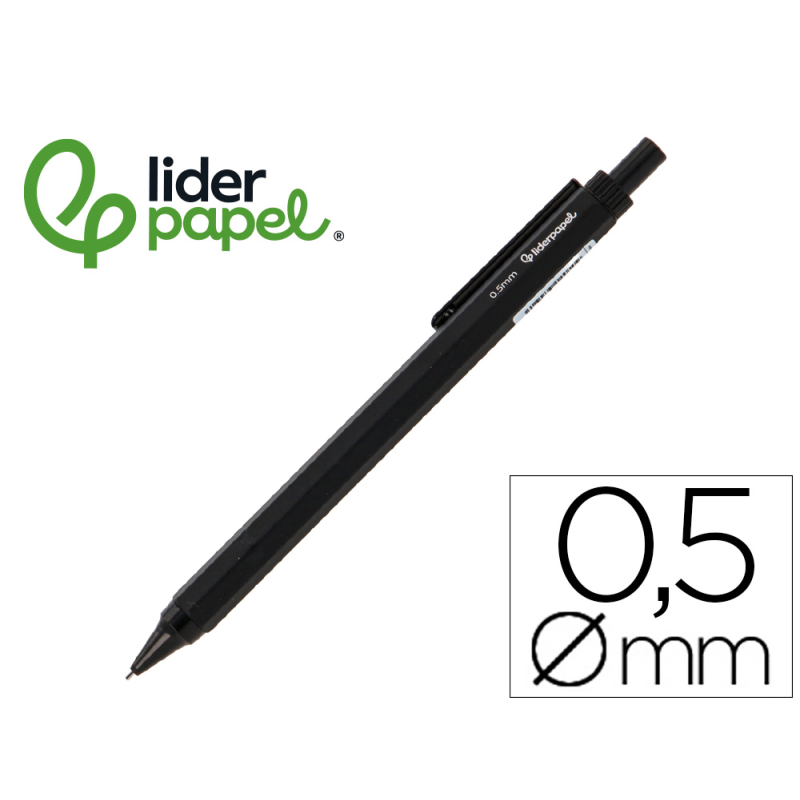Portaminas liderpapel coleccion 5 con clip y goma punta 0.5 mm negro