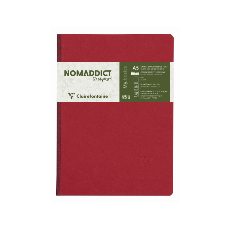 Libreta cosida clairefontaine 14,8x21 cm 96 hojas age-bag liso rojo