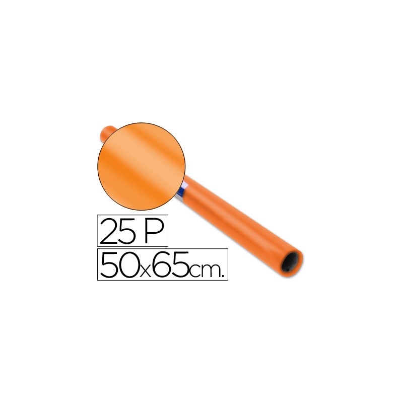 Papel charol naranja rollo 25 hojas de 50x65 cm