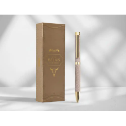 Boligrafo belius wild west aluminio color beige dorado tinta color azul caja de diseño