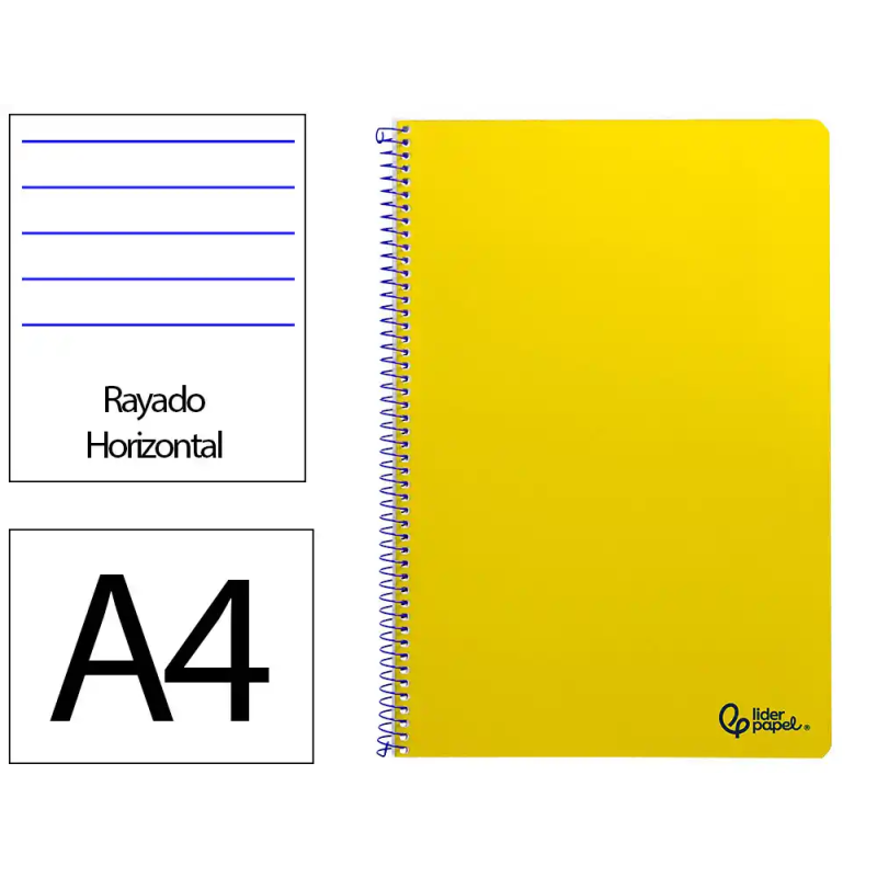 Cuaderno espiral liderpapel a4 smart tapa blanda 80h 75gr rayado horizontal con margen color amarillo