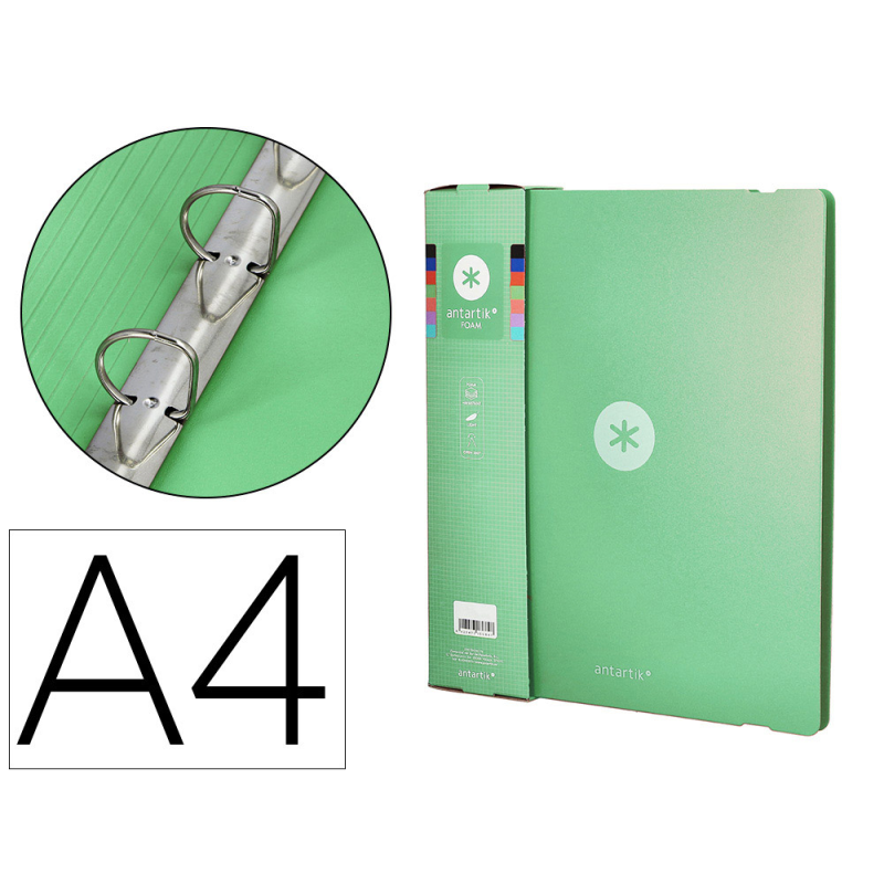 Carpeta 4 anillas de 35 mm mixtas antartik a4 foam color verde matcha
