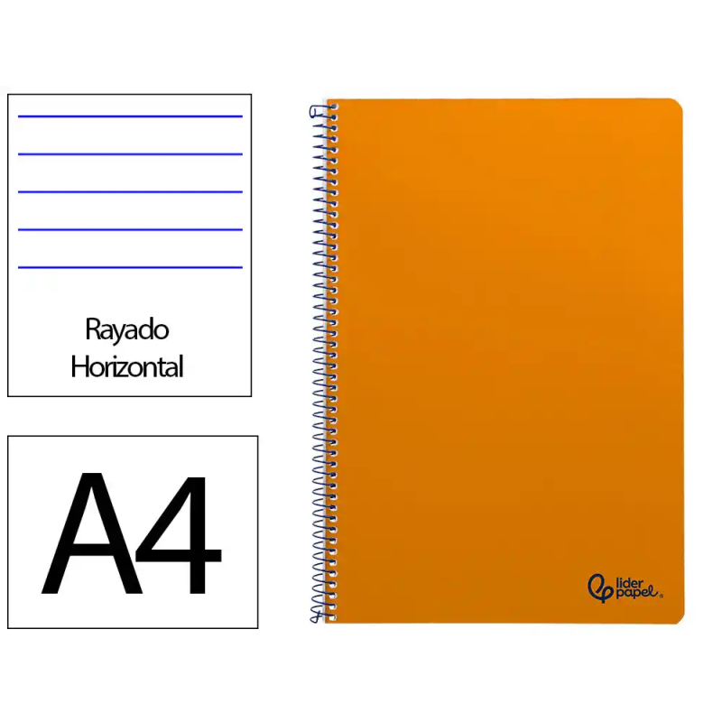 Cuaderno espiral liderpapel a4 smart tapa blanda 80h 75gr rayado horizontal con margen color naranja