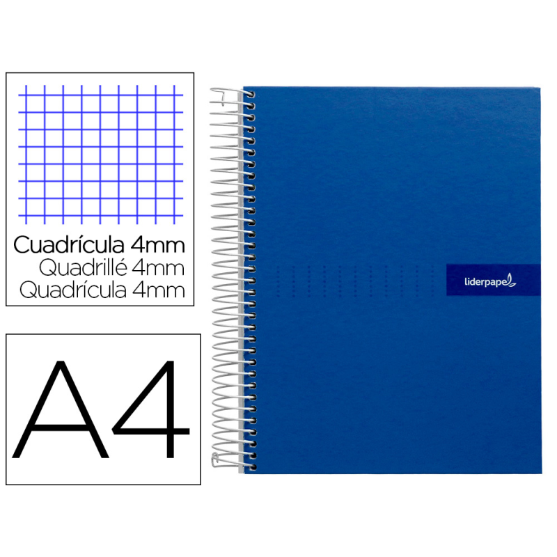 Cuaderno espiral liderpapel a4 crafty tapa forrada 80h 90gr cuadro 4mm con margen color azul marino