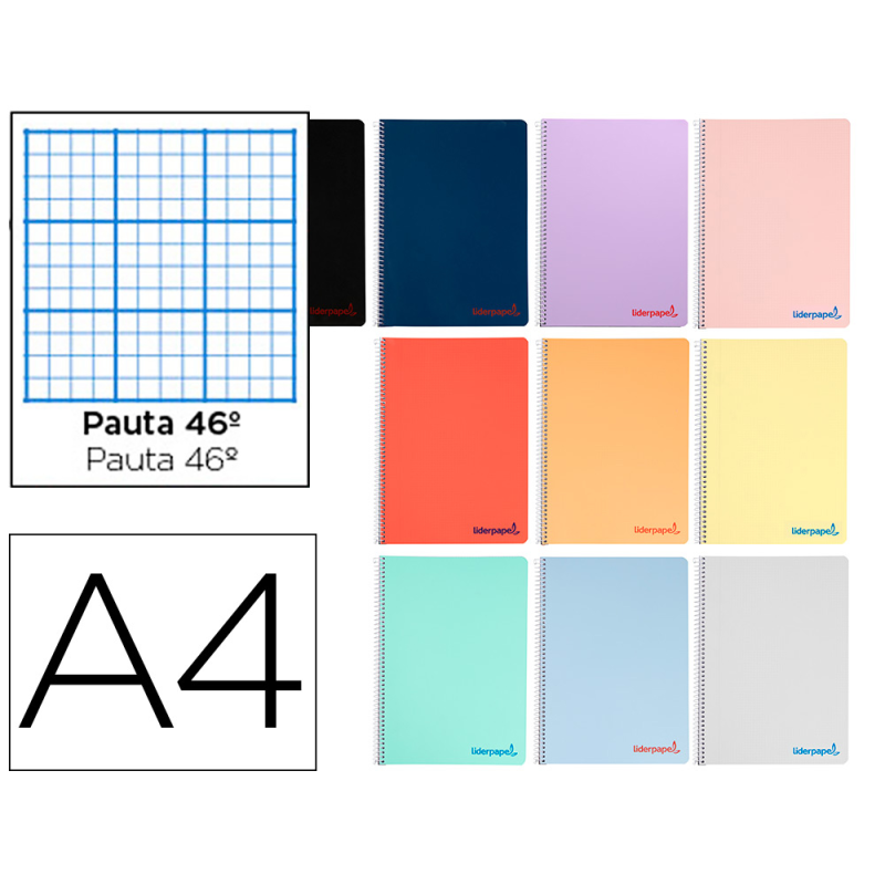 Cuaderno espiral liderpapel a4 wonder tapa plastico 80h 90gr rayado nº46 colores surtidos