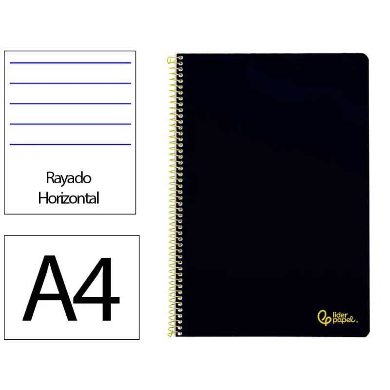 Cuaderno espiral liderpapel a4 smart tapa blanda 80h 75gr rayado horizontal con margen color negro