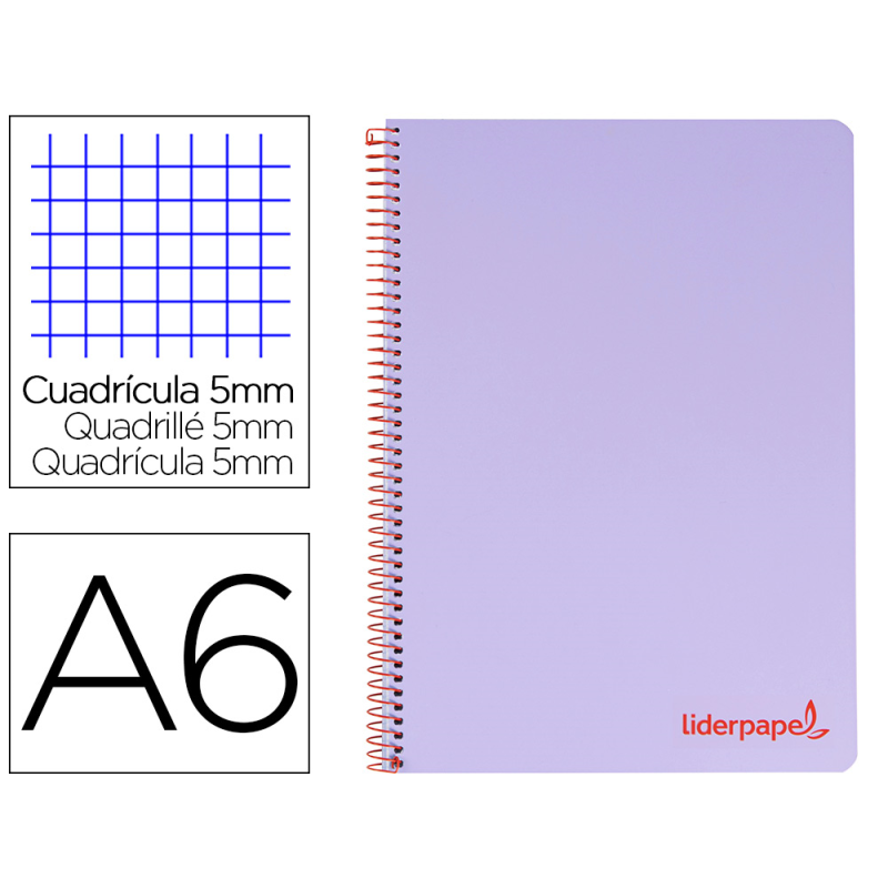 Cuaderno espiral liderpapel a6 micro wonder tapa plastico 120h 90 gr cuadro 5mm 4 bandas color violeta