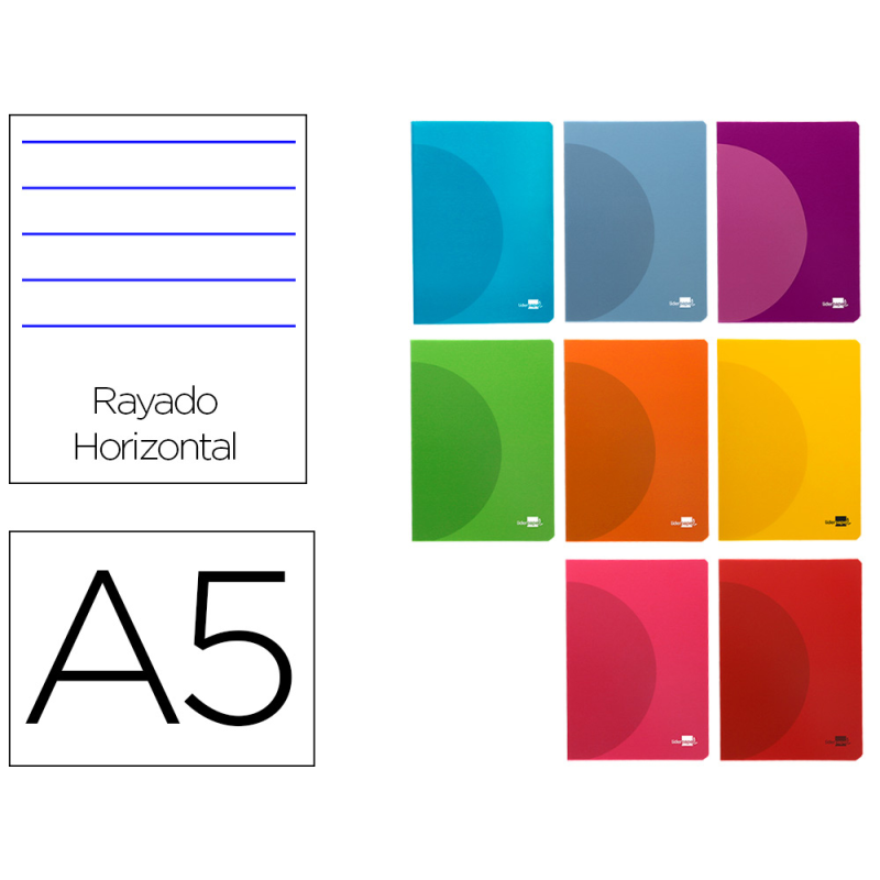 Libreta liderpapel 360 tapa de plastico a5 48 hojas 90gr horizontal con margen colores surtidos