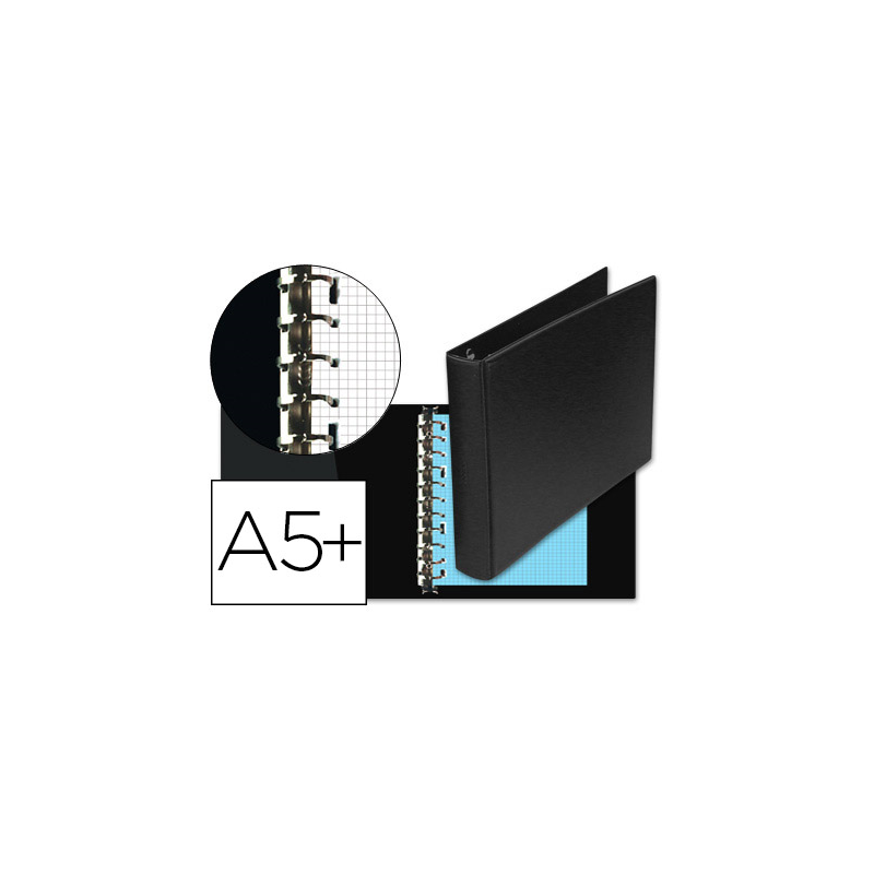 Carpeta multifin alfa 3002-g 11 anillas 39 mm plastico cuarto negro 155x215 mm