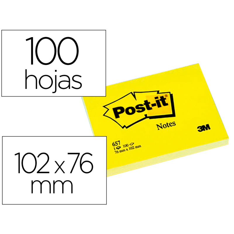 Bloc de notas adhesivas quita y pon post-it 76x102 mm con 100 hojas 657